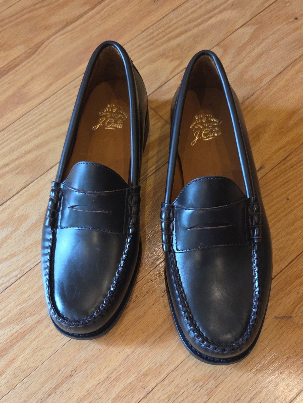 J. Crew Camden Classic Leather Penny Loafers in Dark Brown With Rubber Soles